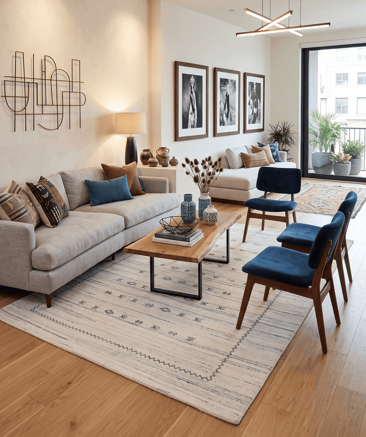 Ivory Modern Tribals Design Hand Loomed Wool Area Rug