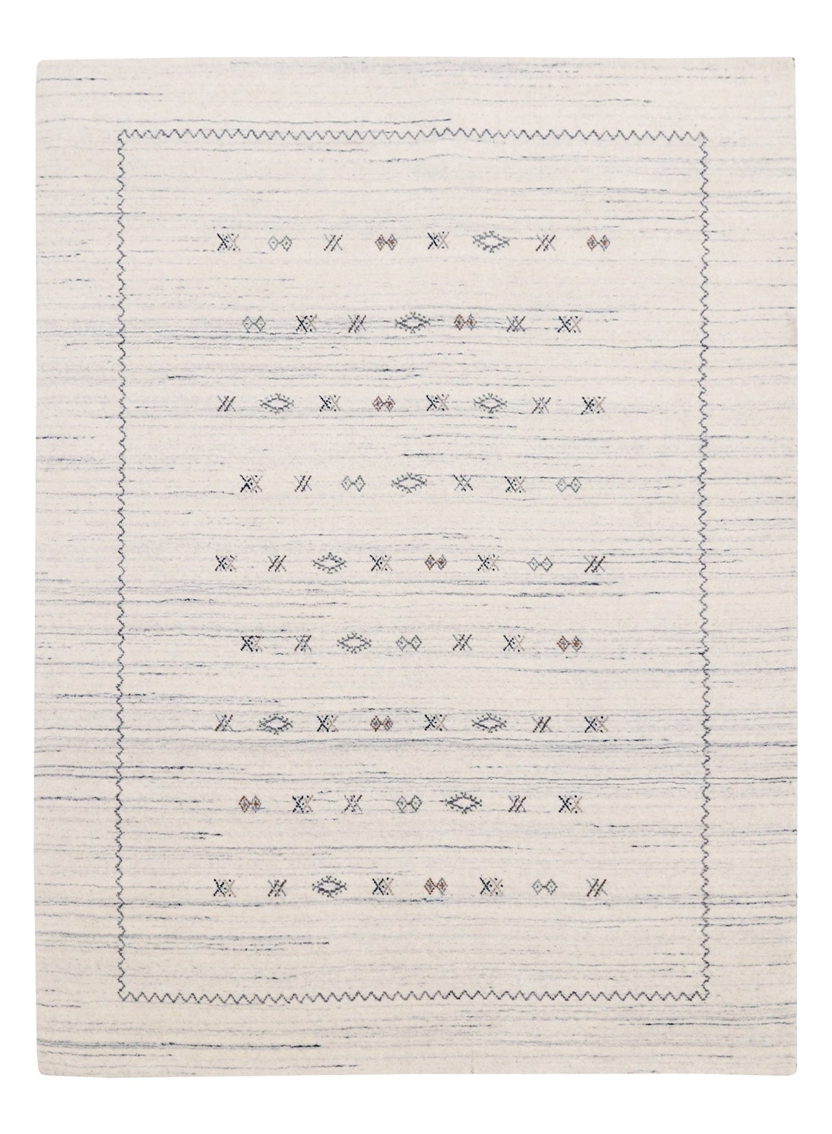Ivory Modern Tribals Design Hand Loomed Wool Area Rug