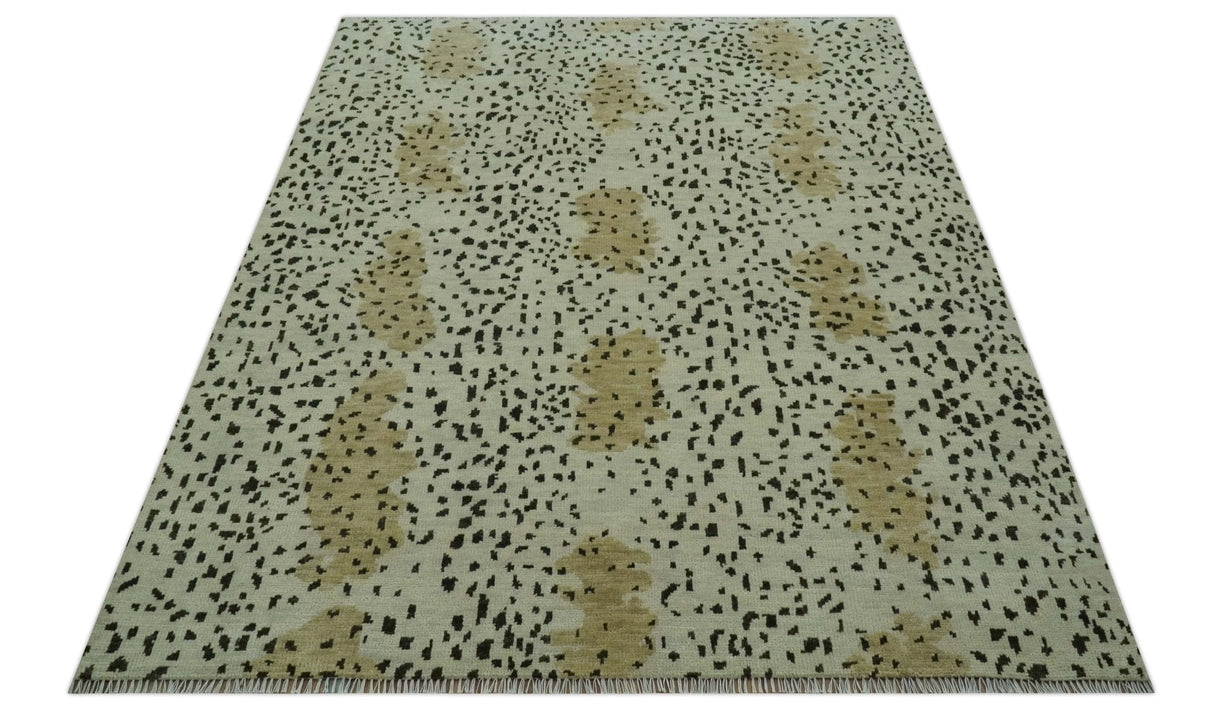 Ivory, Olive and Charcoal Leopard Design Hand Knotted Multi Size wool area rug