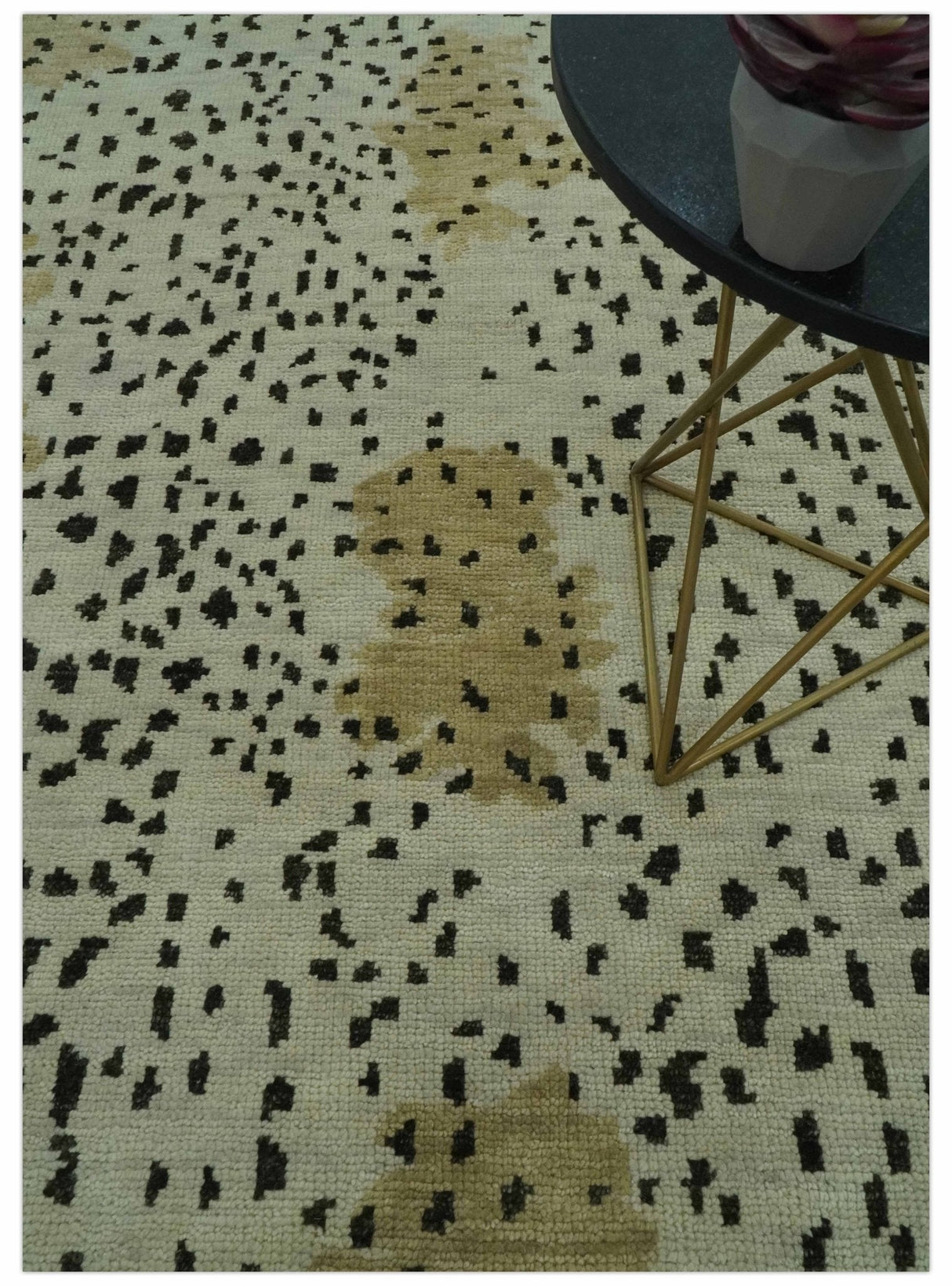 Ivory, Olive and Charcoal Leopard Design Hand Knotted Multi Size wool area rug