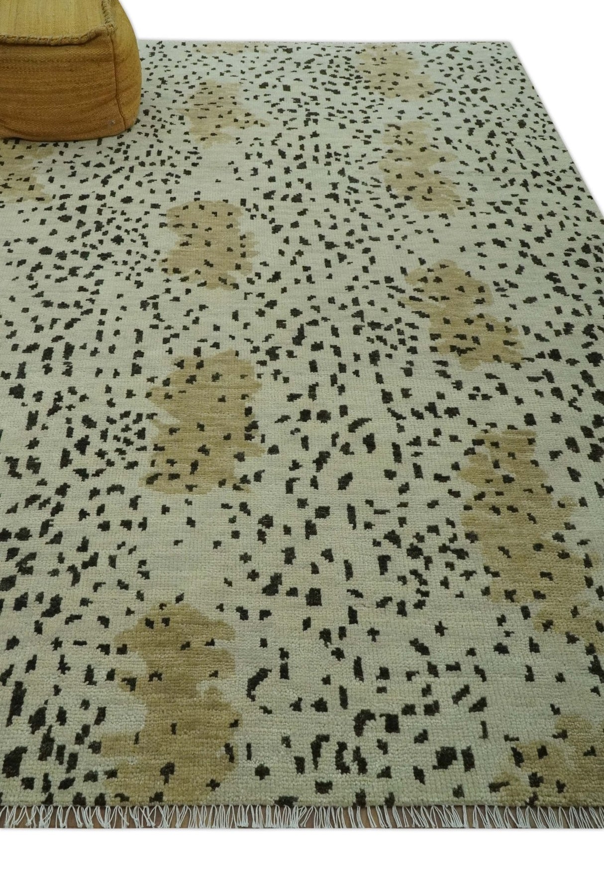 Ivory, Olive and Charcoal Leopard Design Hand Knotted Multi Size wool area rug