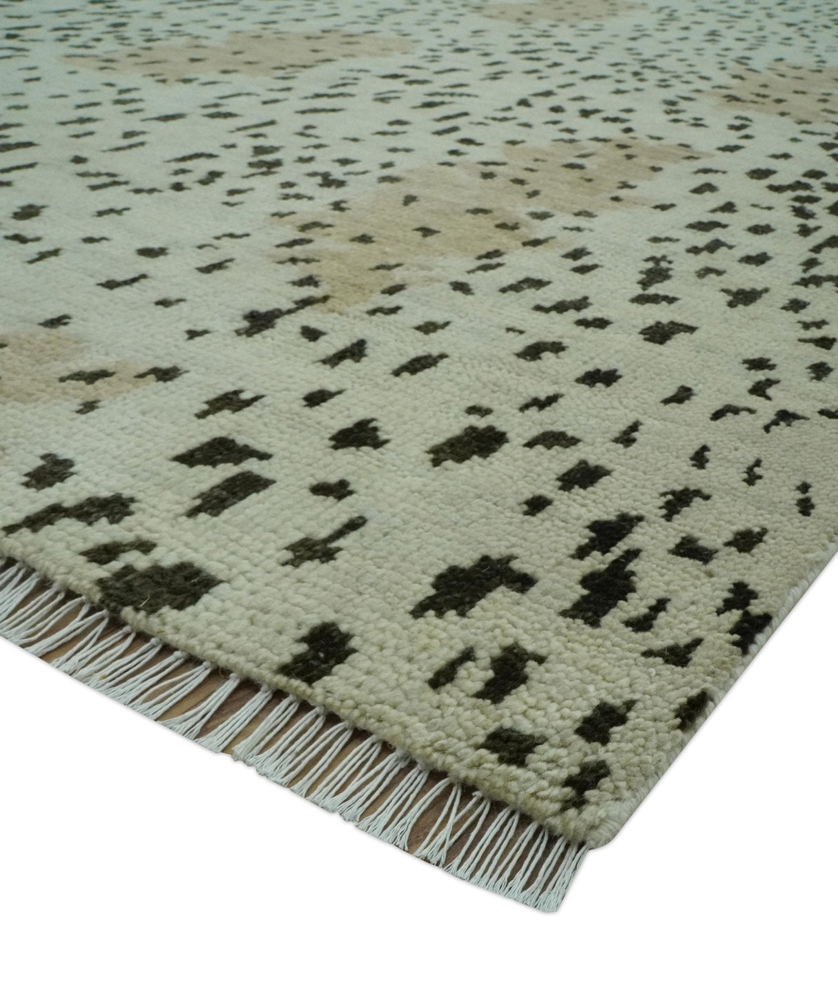 Ivory, Olive and Charcoal Leopard Design Hand Knotted Multi Size wool area rug