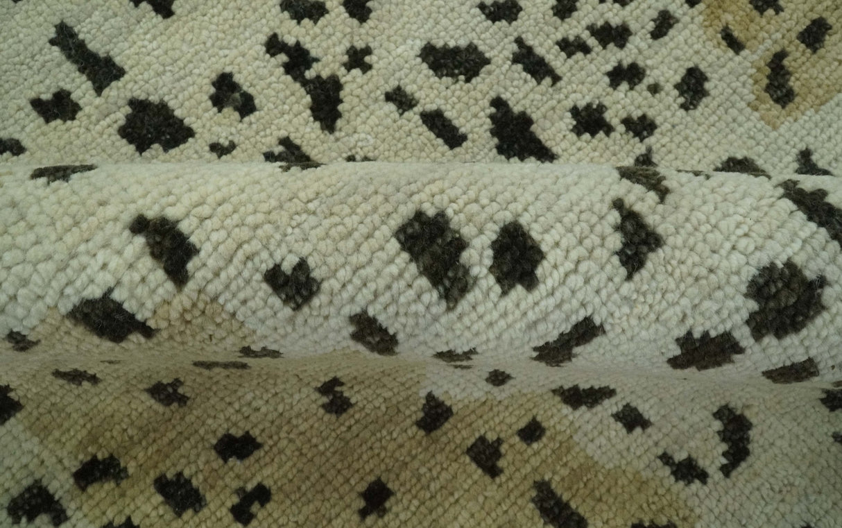 Ivory, Olive and Charcoal Leopard Design Hand Knotted Multi Size wool area rug