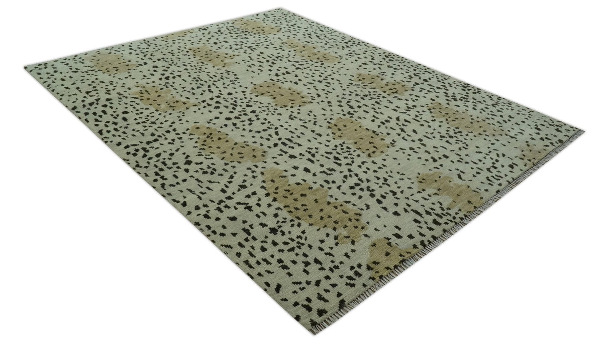 Ivory, Olive and Charcoal Leopard Design Hand Knotted Multi Size wool area rug