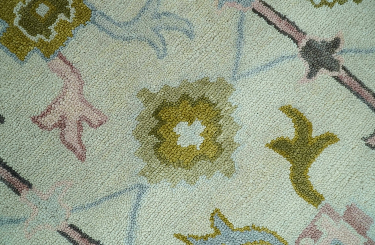 Ivory, Purple and Olive Floral Oushak Hand Tufted Custom Made wool rug