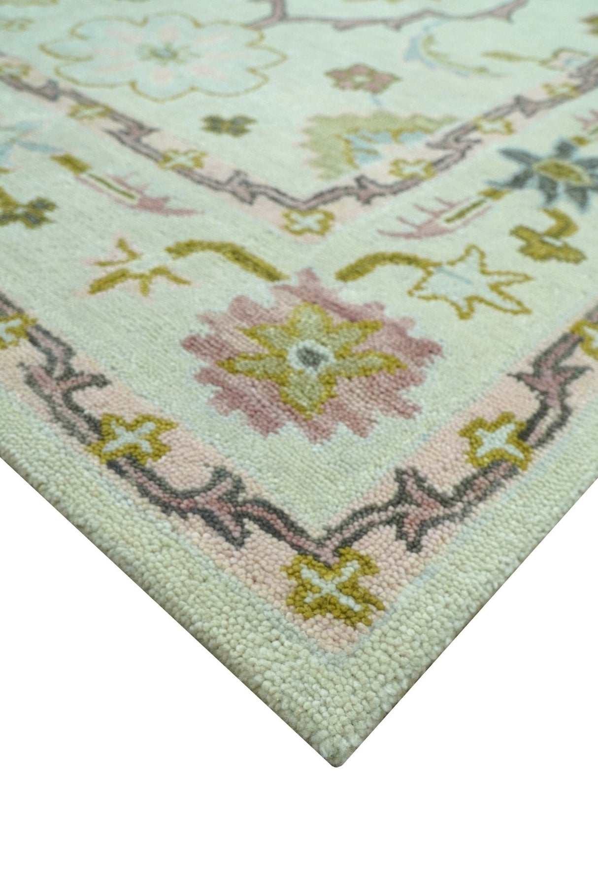 Ivory, Purple and Olive Floral Oushak Hand Tufted Custom Made wool rug