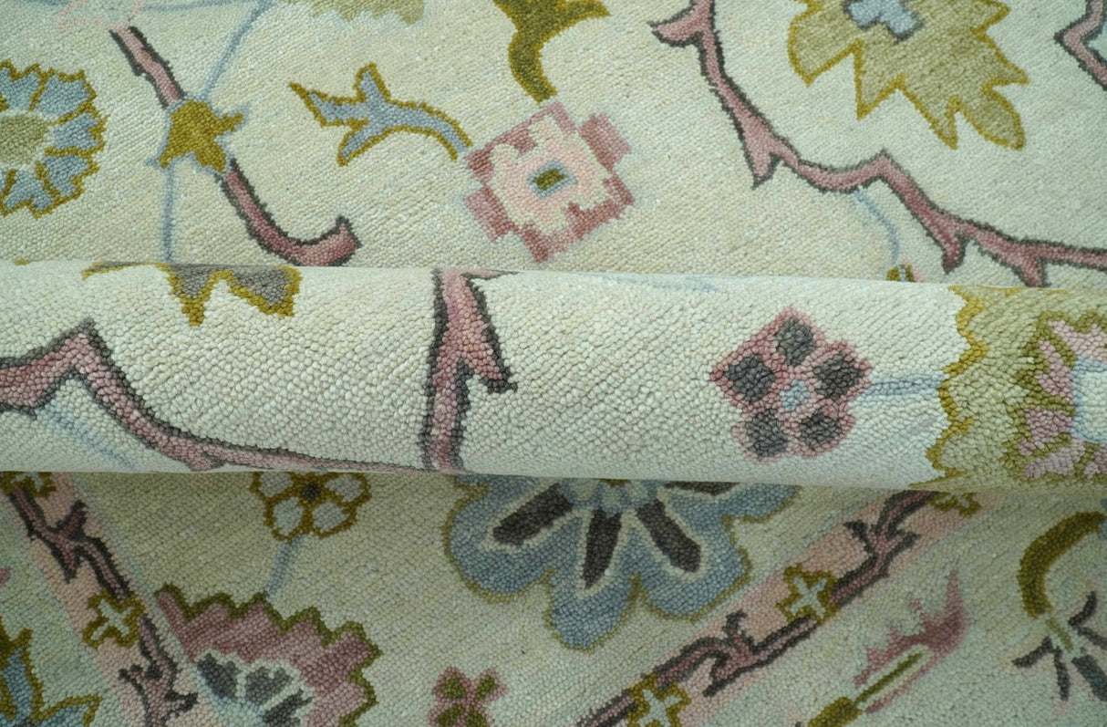 Ivory, Purple and Olive Floral Oushak Hand Tufted Custom Made wool rug