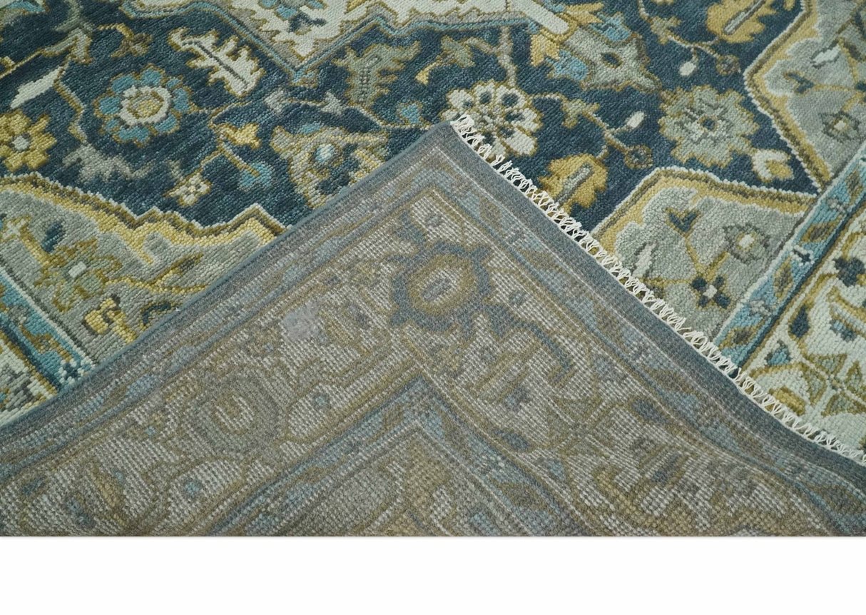 Ivory, Teal, and silver Hand Knotted Traditional Medallion Multi size wool Area Rug