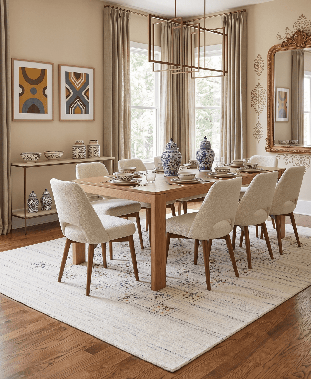 Ivory Tribal Design Hand Loomed Wool Area Rug