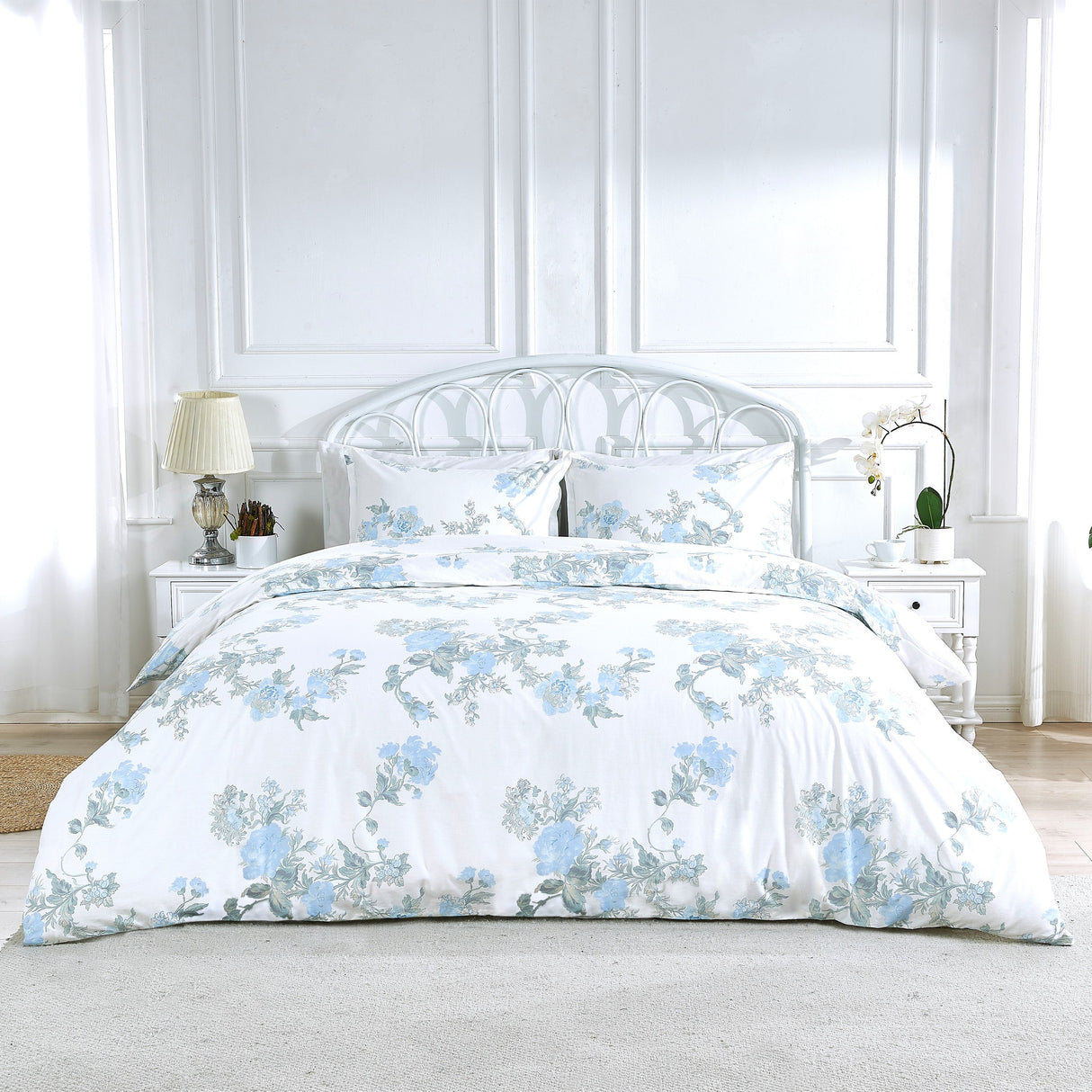 Jardin De Rose Printed Cotton Percale Duvet Set-Duvets-Parc Decor