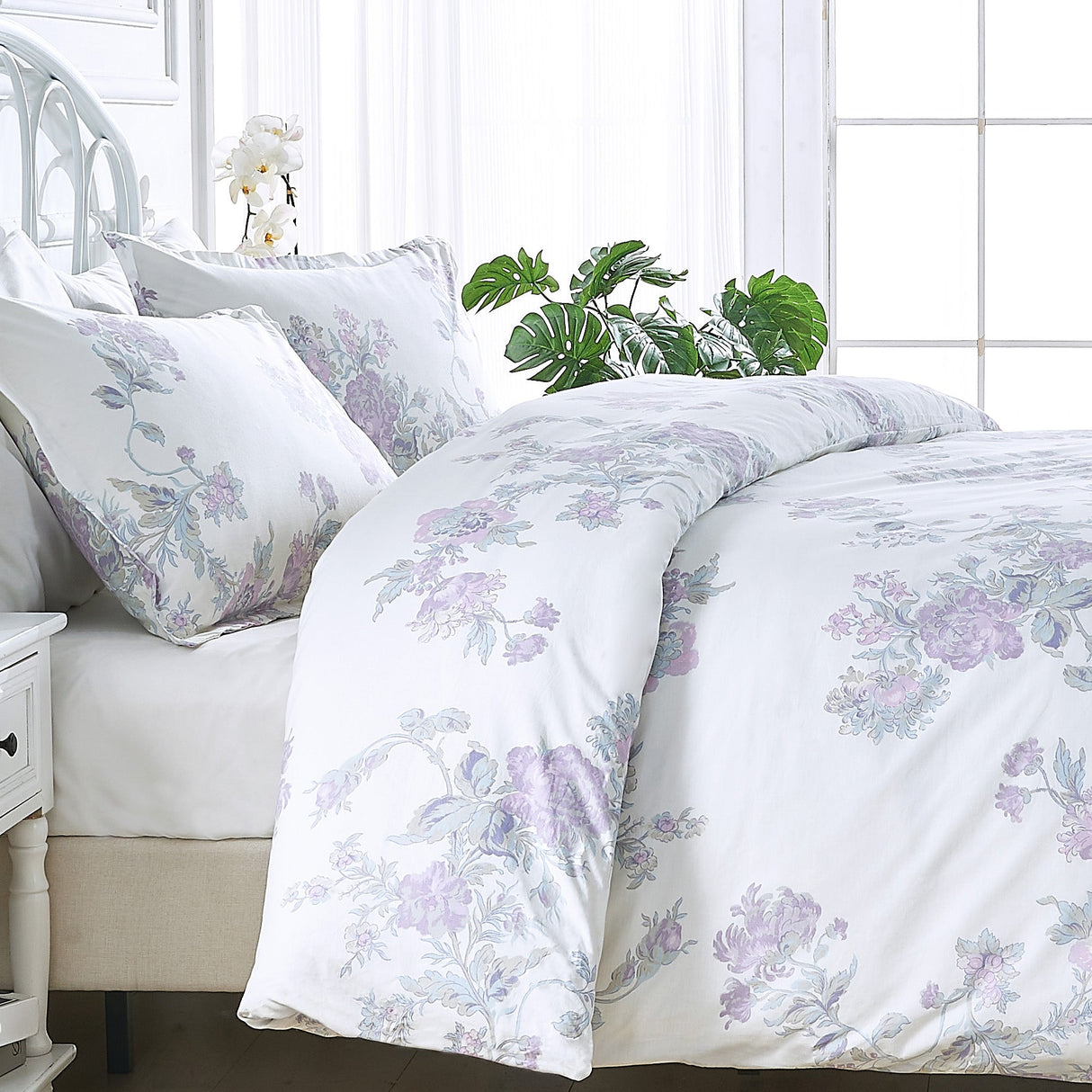 Jardin De Rose Printed Cotton Percale Duvet Set-Duvets-Parc Decor