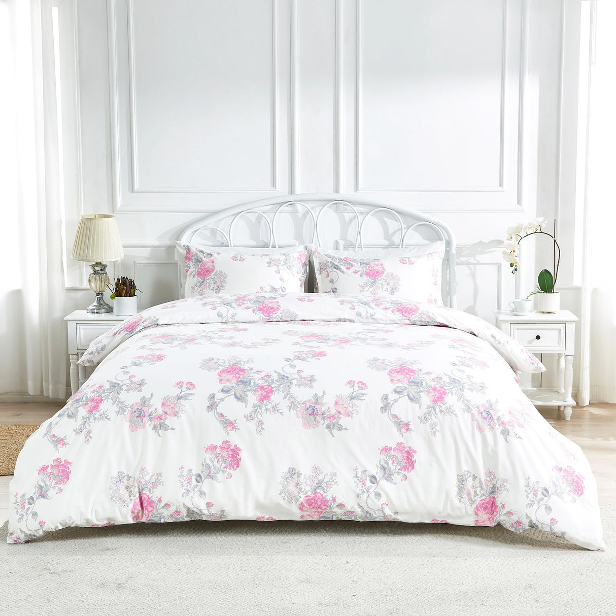 Jardin De Rose Printed Cotton Percale Duvet Set-Duvets-Parc Decor