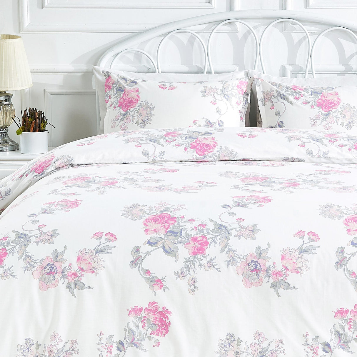 Jardin De Rose Printed Cotton Percale Duvet Set-Duvets-Parc Decor