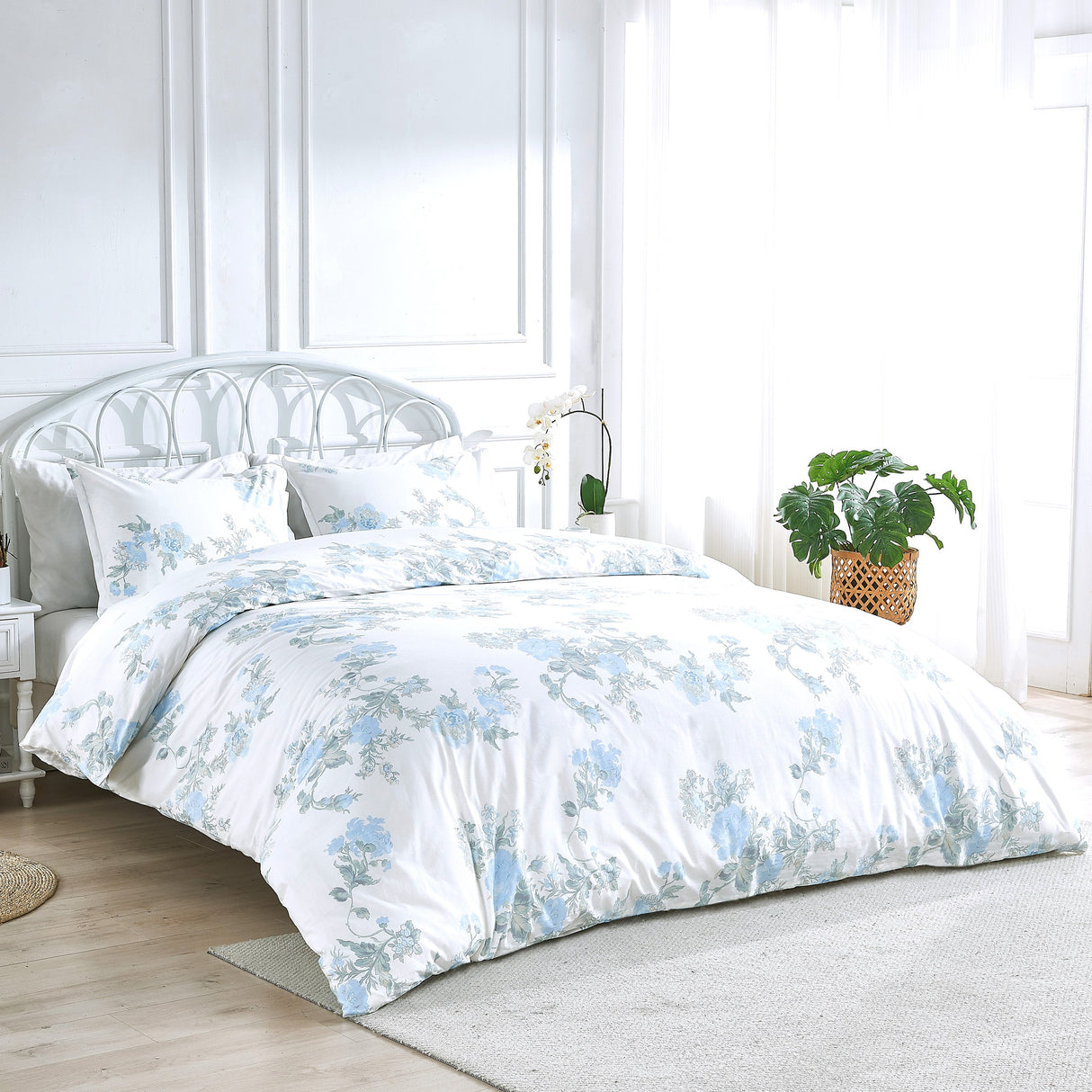 Jardin De Rose Printed Cotton Percale Duvet Set-Duvets-Parc Decor