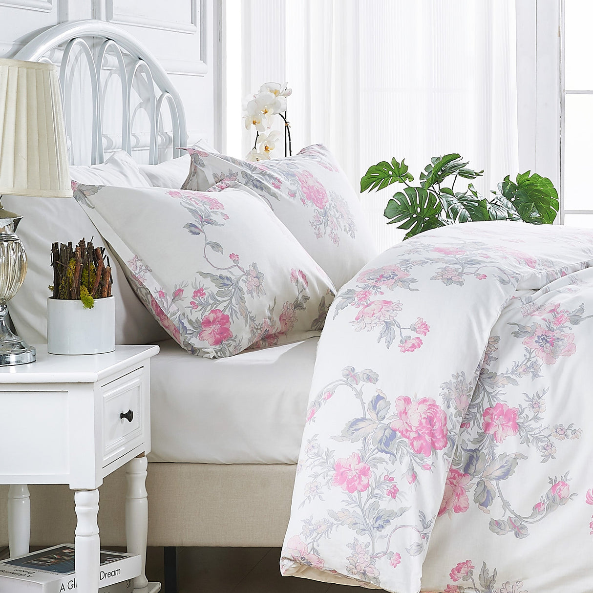 Jardin De Rose Printed Cotton Percale Duvet Set-Duvets-Parc Decor