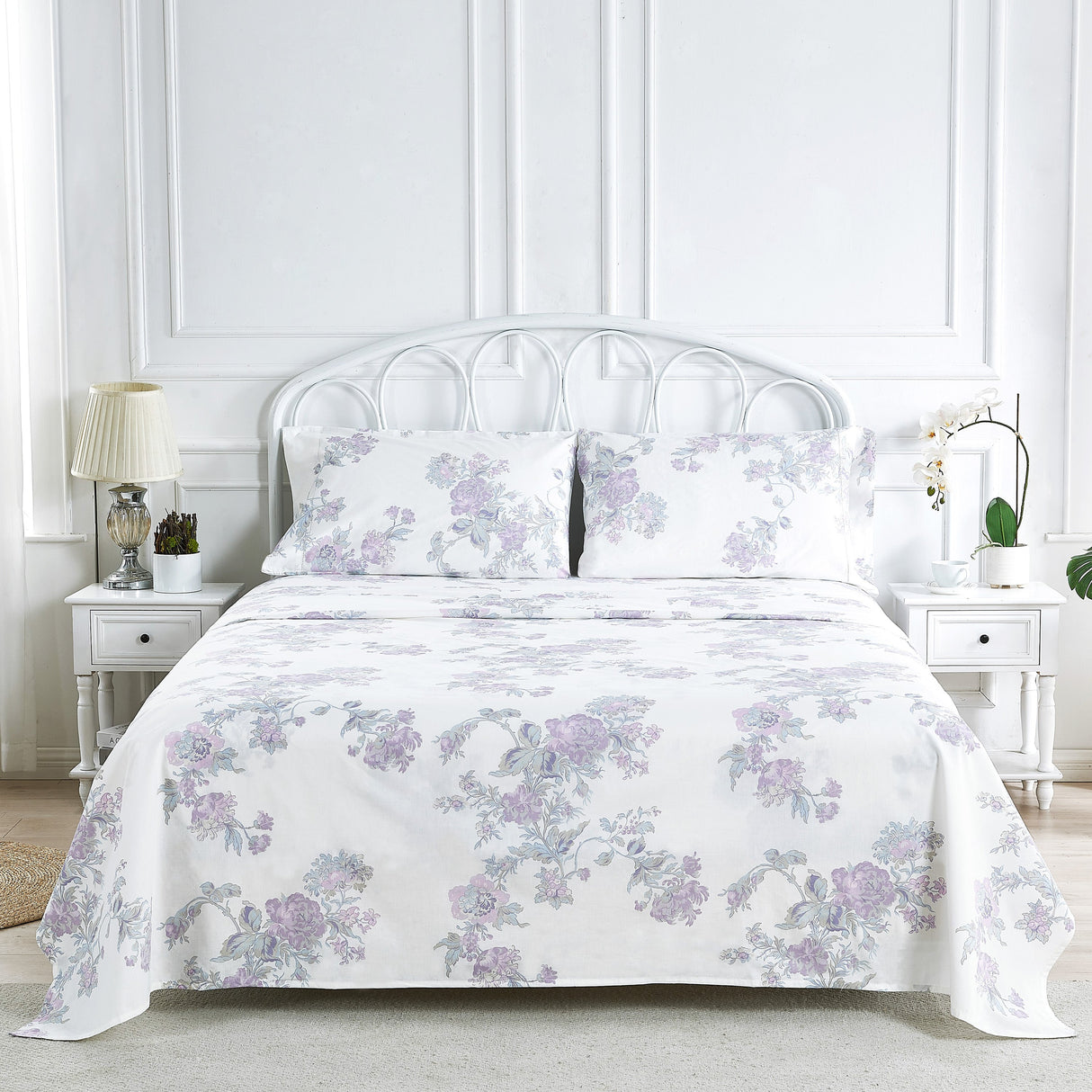 Jardin De Rose Printed Cotton Percale Sheet Set-Bed Sheets-Parc Decor
