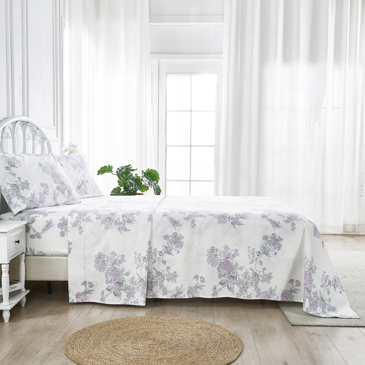 Jardin De Rose Printed Cotton Percale Sheet Set-Bed Sheets-Parc Decor