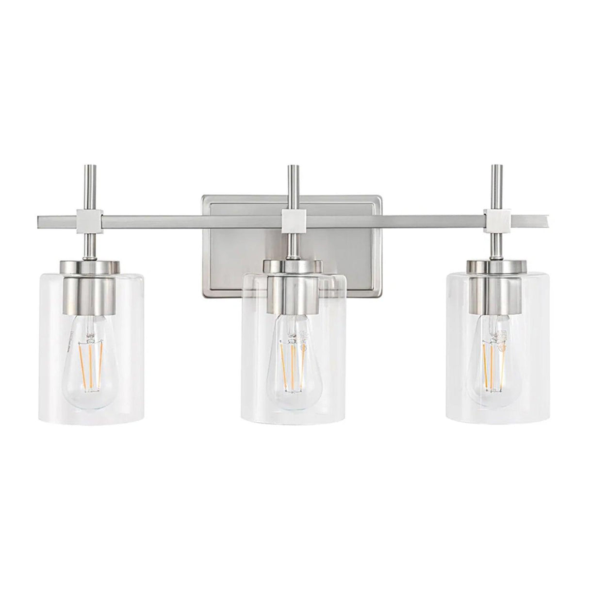 Jasper 3-Light Modern Clear Glass Bathroom Vanity Light, Black & Nickel-壁灯-Parc Decor