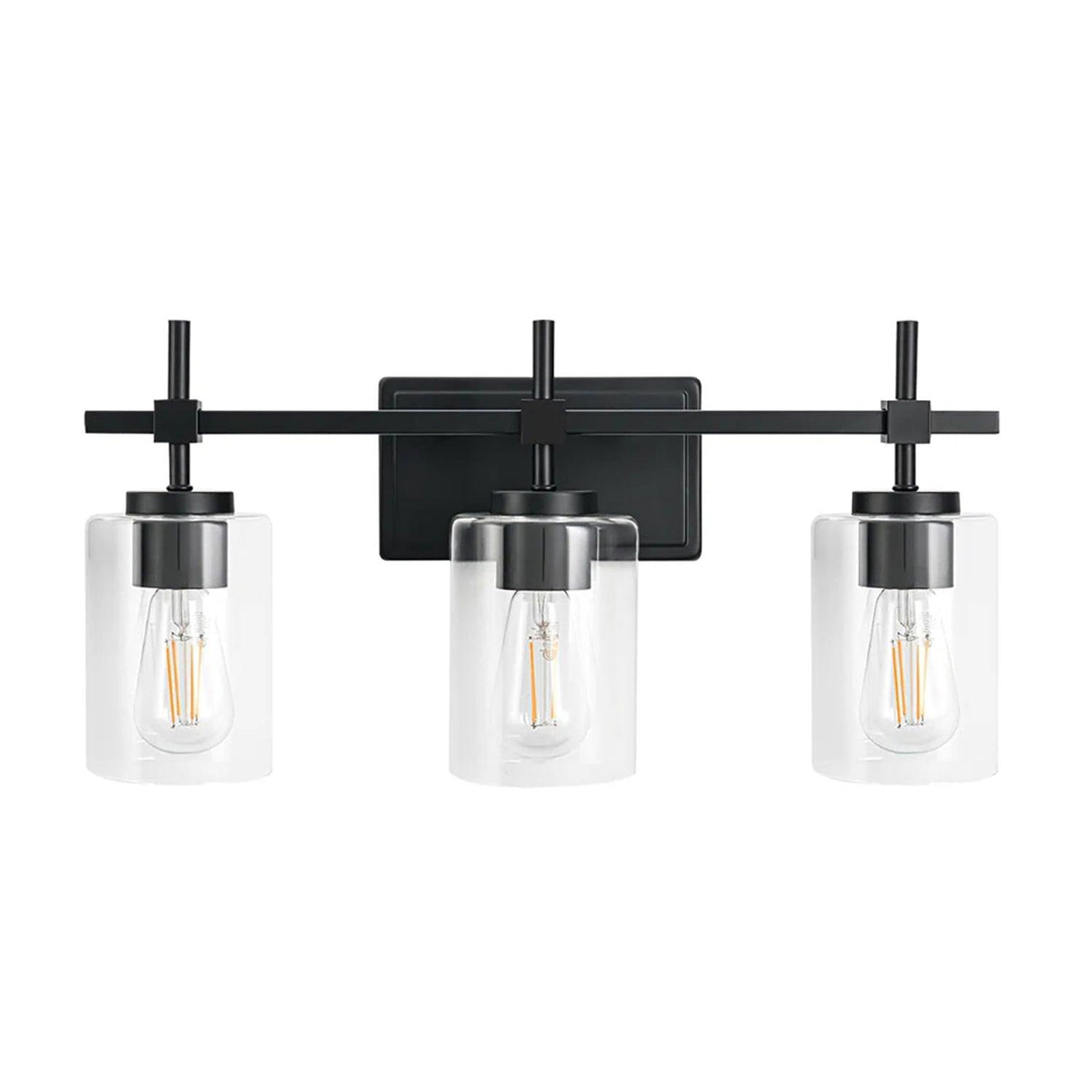 Jasper 3-Light Modern Clear Glass Bathroom Vanity Light, Black & Nickel-壁灯-Parc Decor