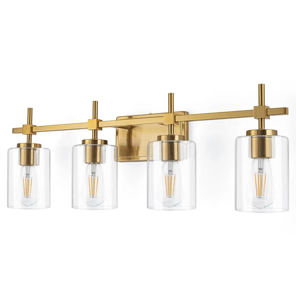 Jasper Black & Gold Clear Glass 4-Light Bathroom Vanity Light-壁灯-Parc Decor