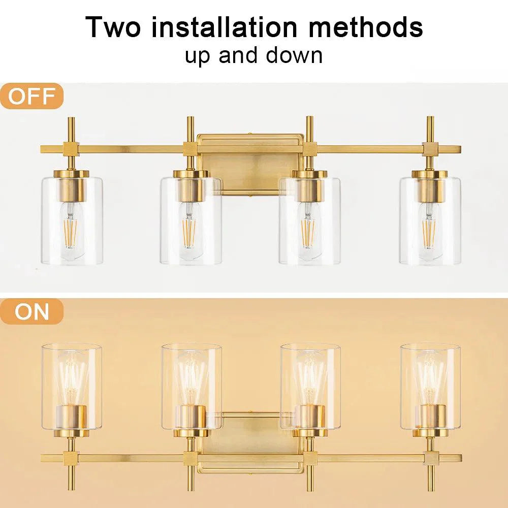 Jasper Black & Gold Clear Glass 4-Light Bathroom Vanity Light-壁灯-Parc Decor
