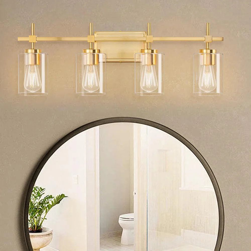 Jasper Black & Gold Clear Glass 4-Light Bathroom Vanity Light-壁灯-Parc Decor
