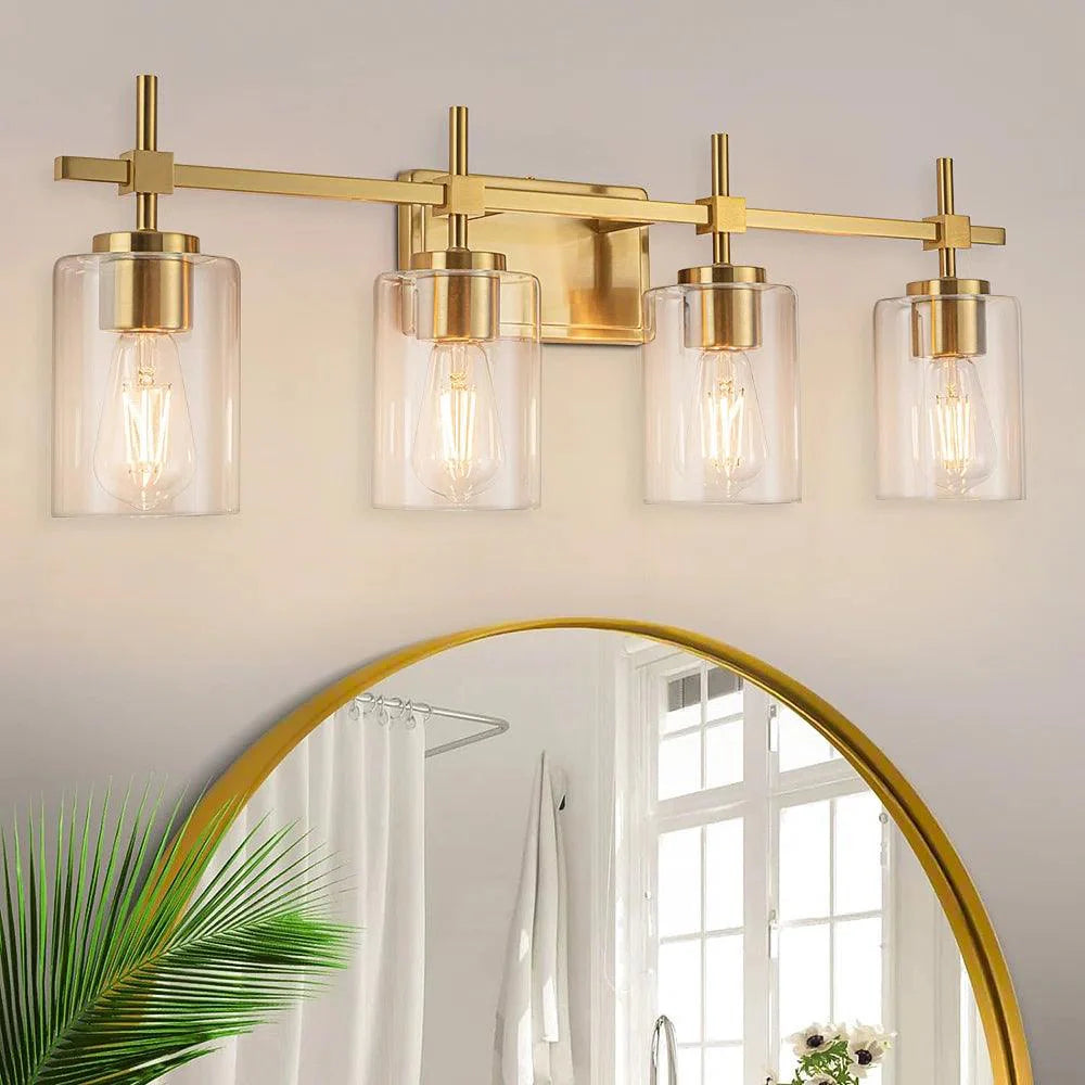 Jasper Black & Gold Clear Glass 4-Light Bathroom Vanity Light-壁灯-Parc Decor