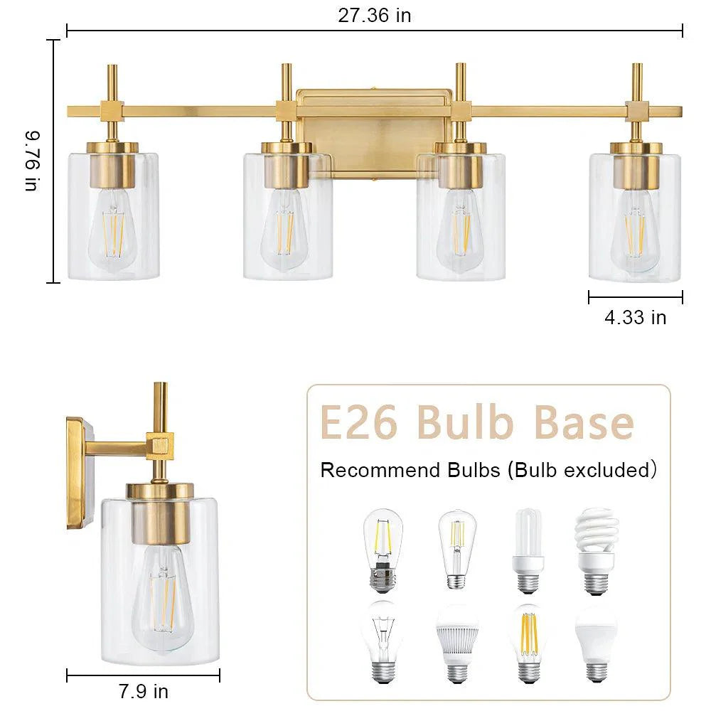 Jasper Black & Gold Clear Glass 4-Light Bathroom Vanity Light-壁灯-Parc Decor