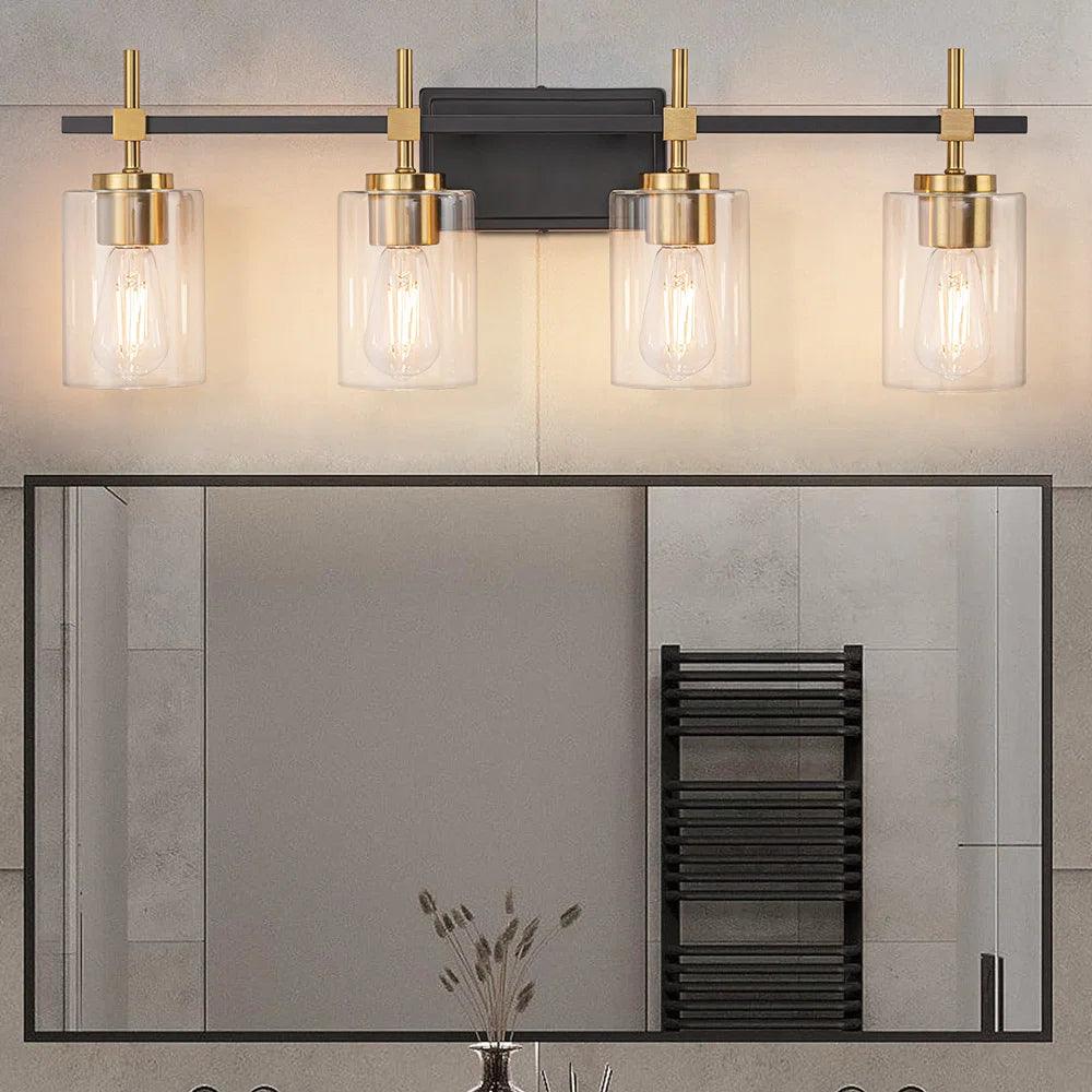 Jasper Black & Gold Clear Glass 4-Light Bathroom Vanity Light-壁灯-Parc Decor