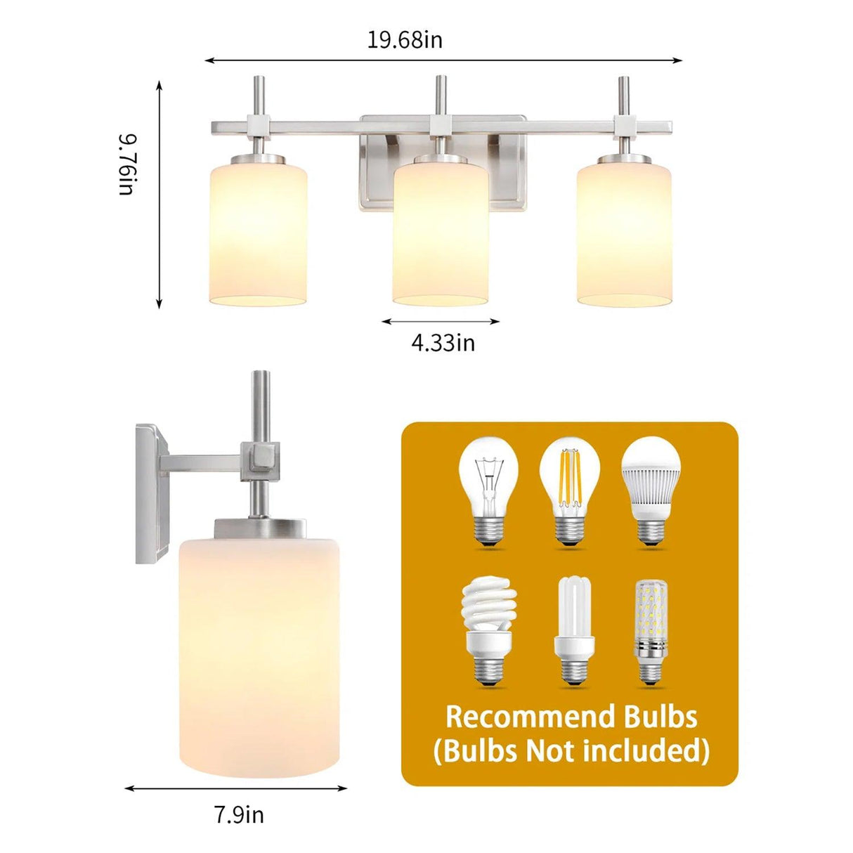 Jasper Gold Modern Frosted Glass 3-Light Bathroom Vanity Light-壁灯-Parc Decor