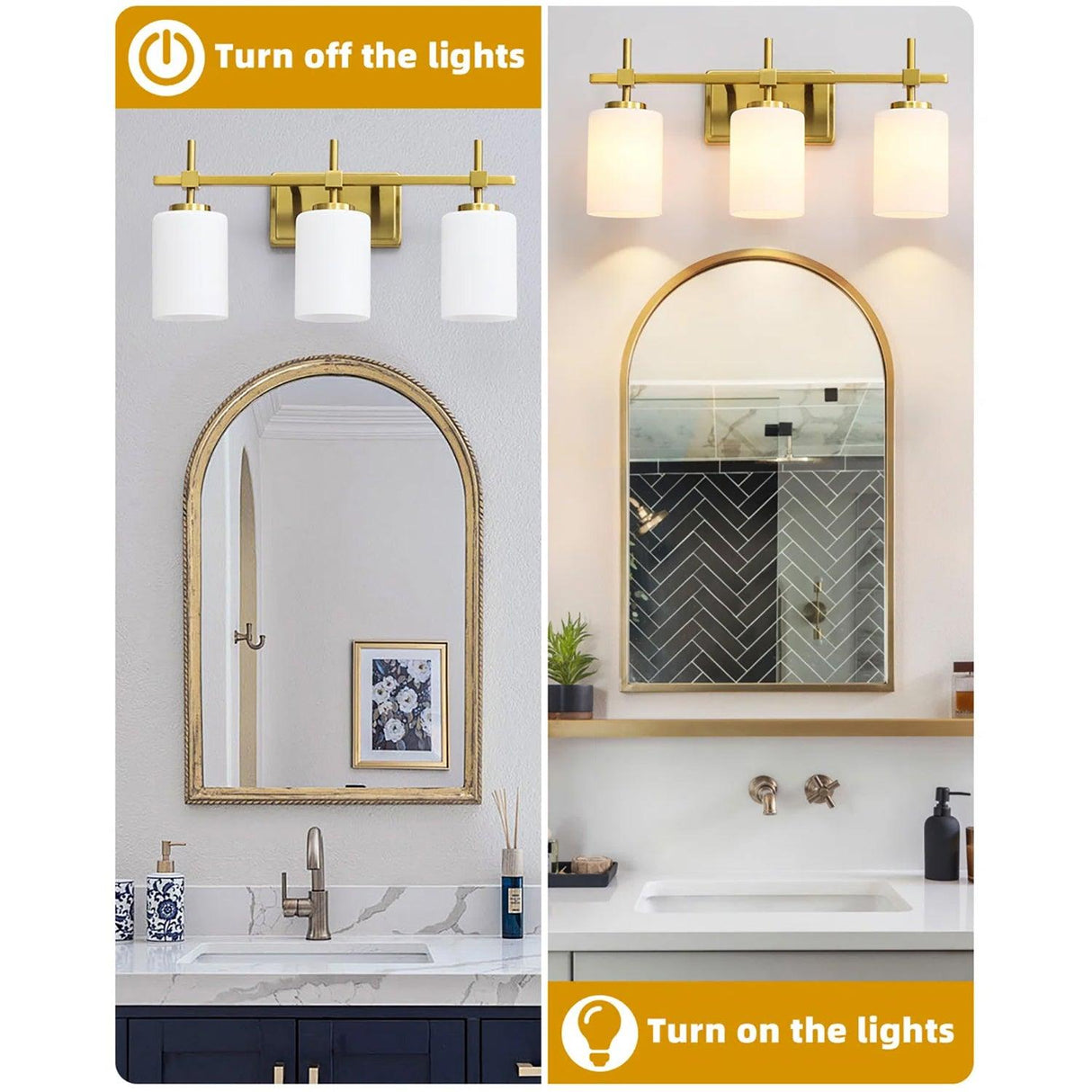 Jasper Gold Modern Frosted Glass 3-Light Bathroom Vanity Light-壁灯-Parc Decor