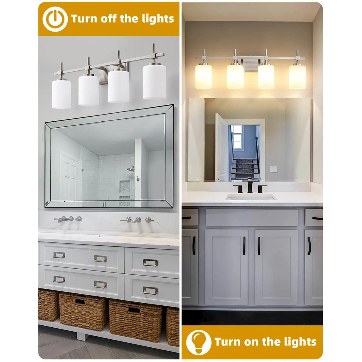 Jasper Gold Modern Frosted Glass 4-Light Bathroom Vanity Light-壁灯-Parc Decor