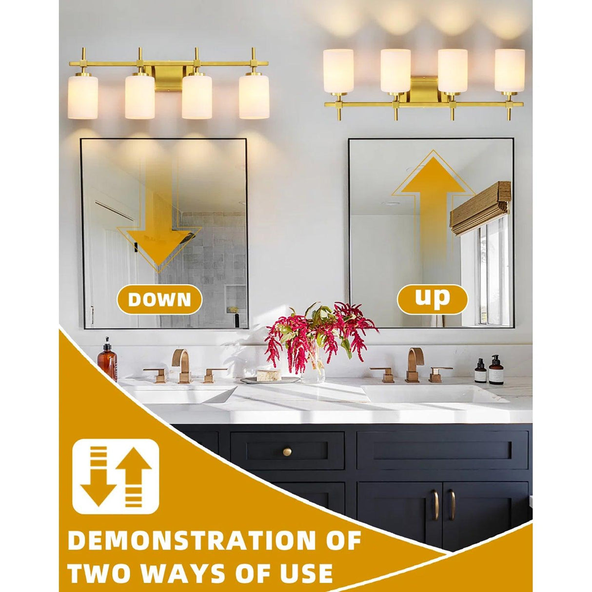 Jasper Gold Modern Frosted Glass 4-Light Bathroom Vanity Light-壁灯-Parc Decor