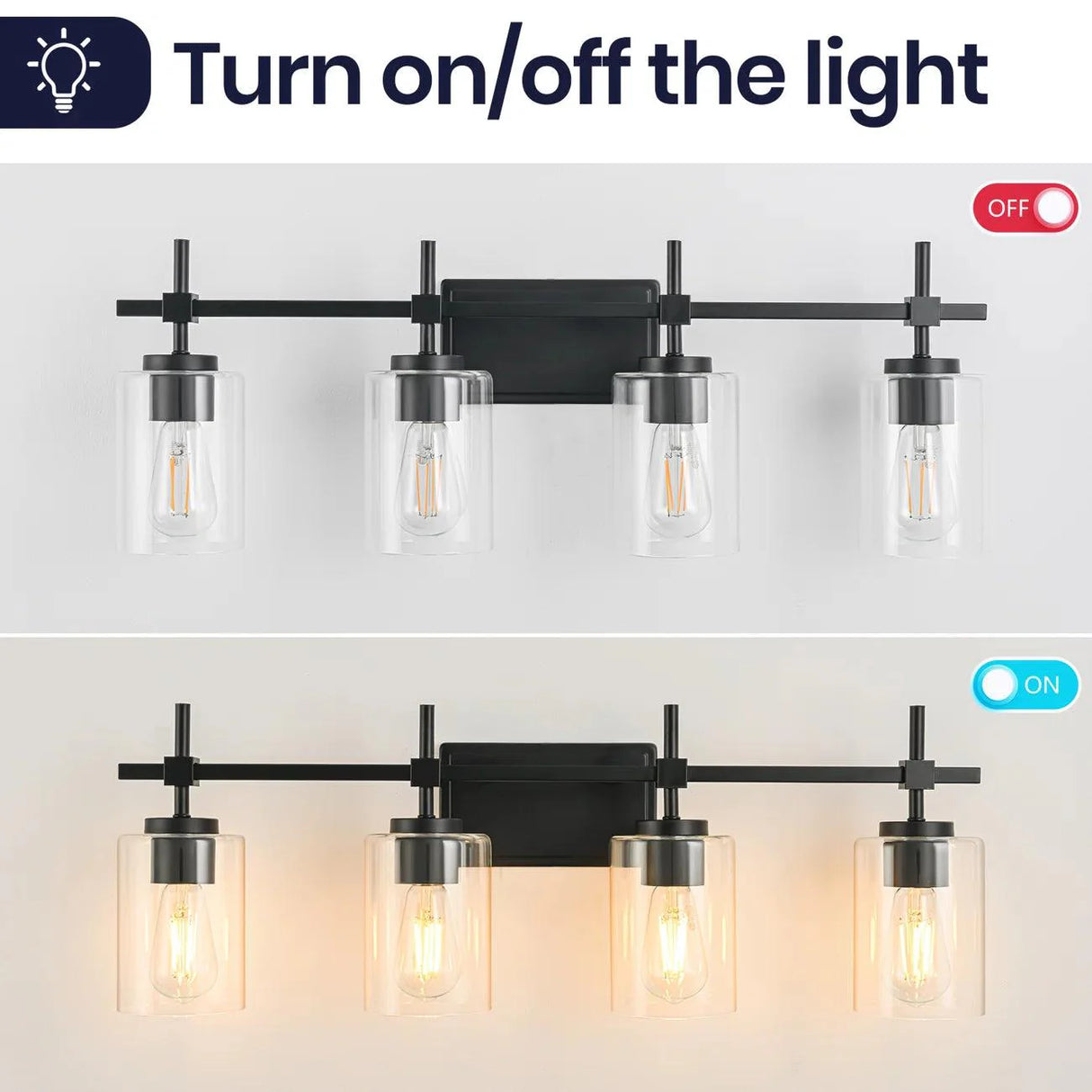 Jasper Modern 4-Light Clear Glass Bathroom Lights Linear Vanity Light-壁灯-Parc Decor