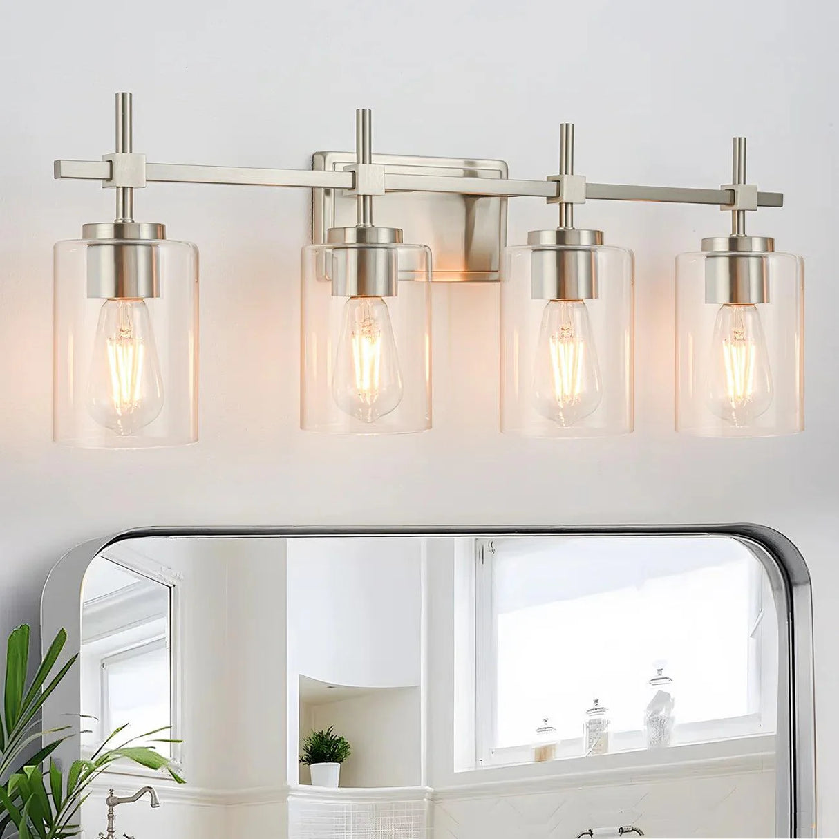 Jasper Modern 4-Light Clear Glass Bathroom Lights Linear Vanity Light-壁灯-Parc Decor
