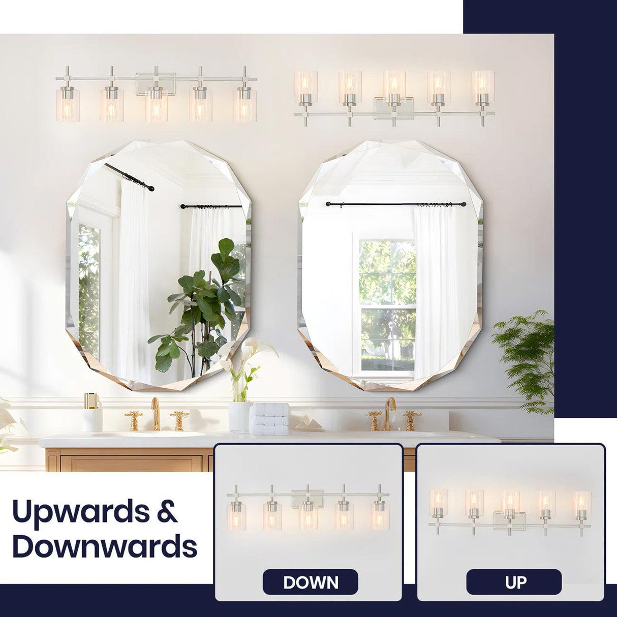 Jasper Modern Brushed Nickel & Black Clear Glass 5-Light Bathroom Linear Vanity Light-壁灯-Parc Decor