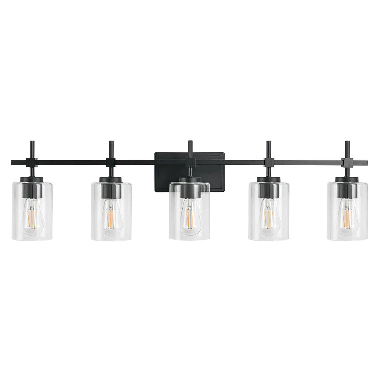 Jasper Modern Brushed Nickel & Black Clear Glass 5-Light Bathroom Linear Vanity Light-壁灯-Parc Decor