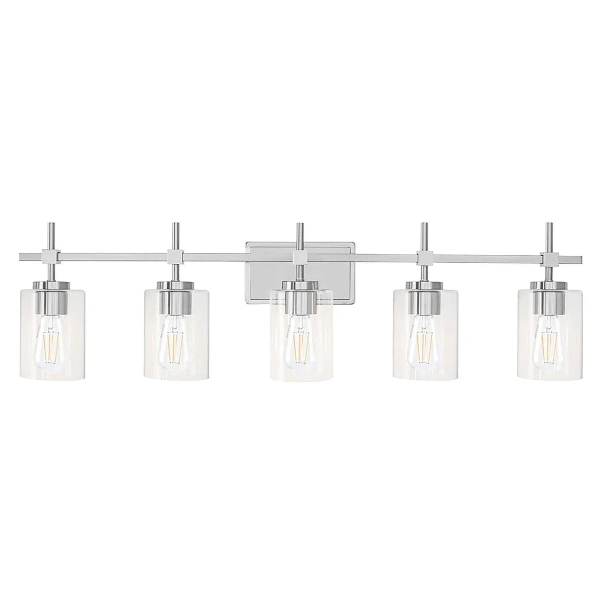 Jasper Modern Brushed Nickel & Black Clear Glass 5-Light Bathroom Linear Vanity Light