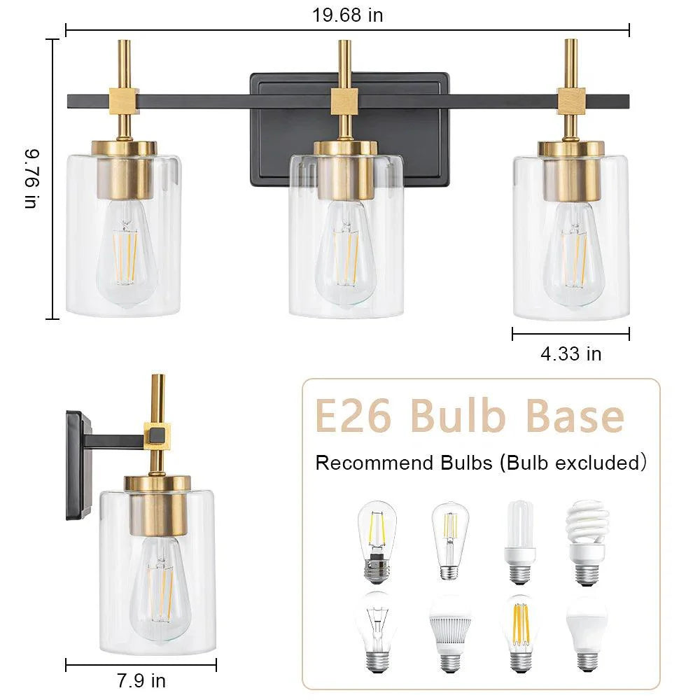 Jasper Modern Clear Glass 3-Light Bathroom Vanity Light-壁灯-Parc Decor