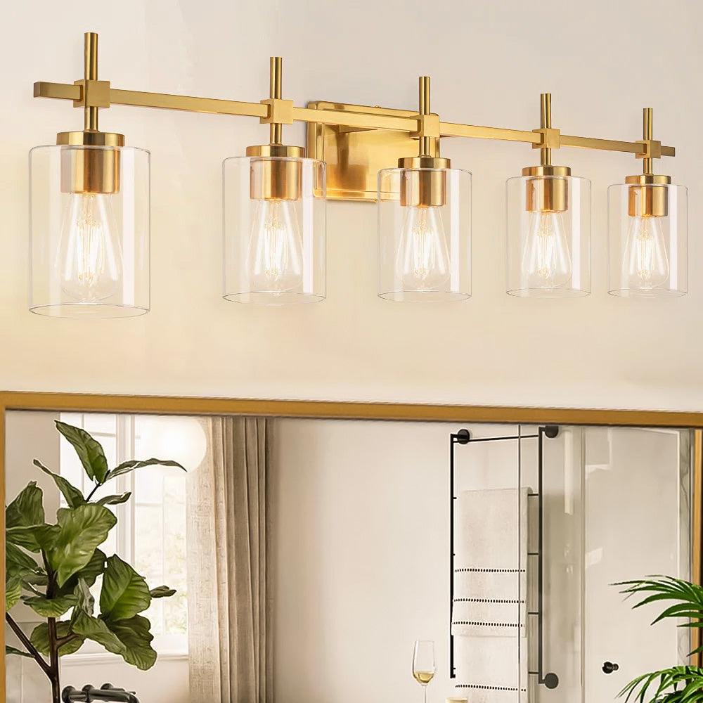 Jasper Modern Clear Glass 5-Light Bathroom Vanity Light-壁灯-Parc Decor