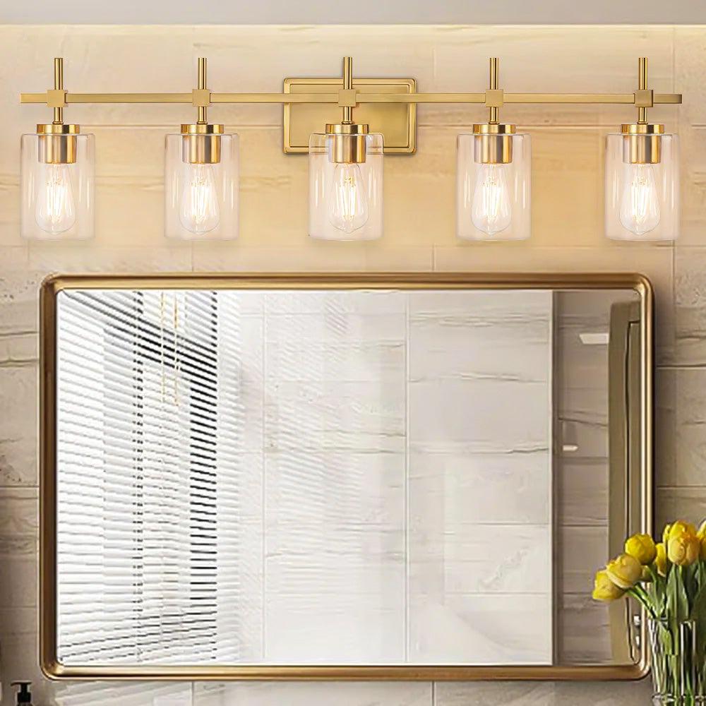 Jasper Modern Clear Glass 5-Light Bathroom Vanity Light-壁灯-Parc Decor