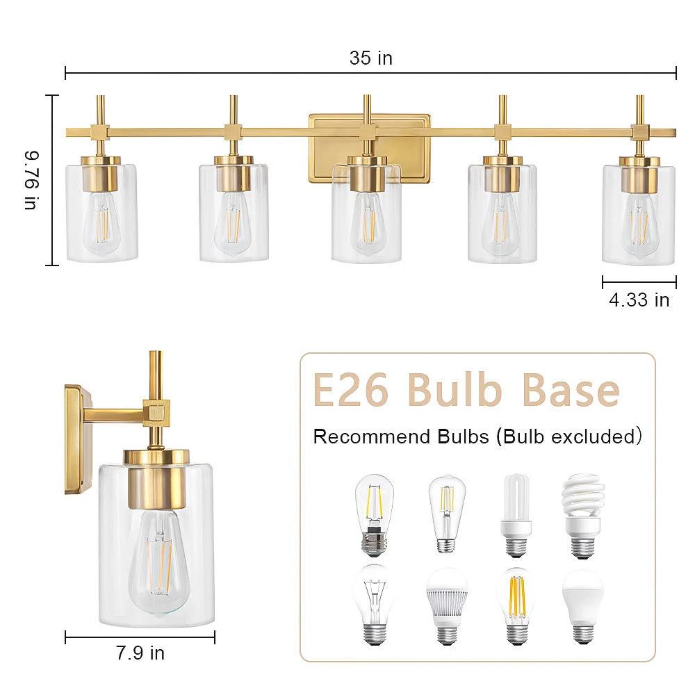 Jasper Modern Clear Glass 5-Light Bathroom Vanity Light-壁灯-Parc Decor