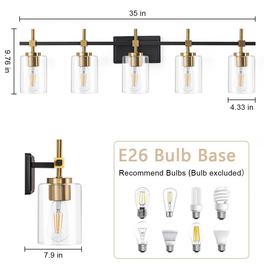 Jasper Modern Clear Glass 5-Light Bathroom Vanity Light-壁灯-Parc Decor
