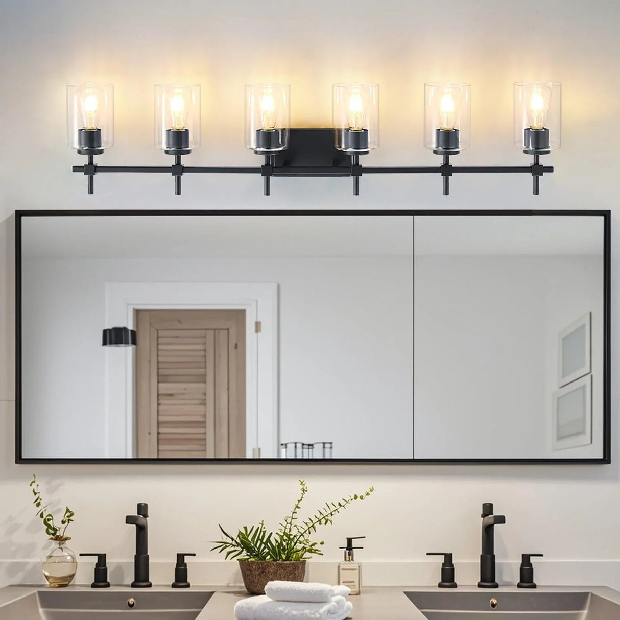 Jasper Modern Clear Glass 6-Light Bathroom Vanity Light
