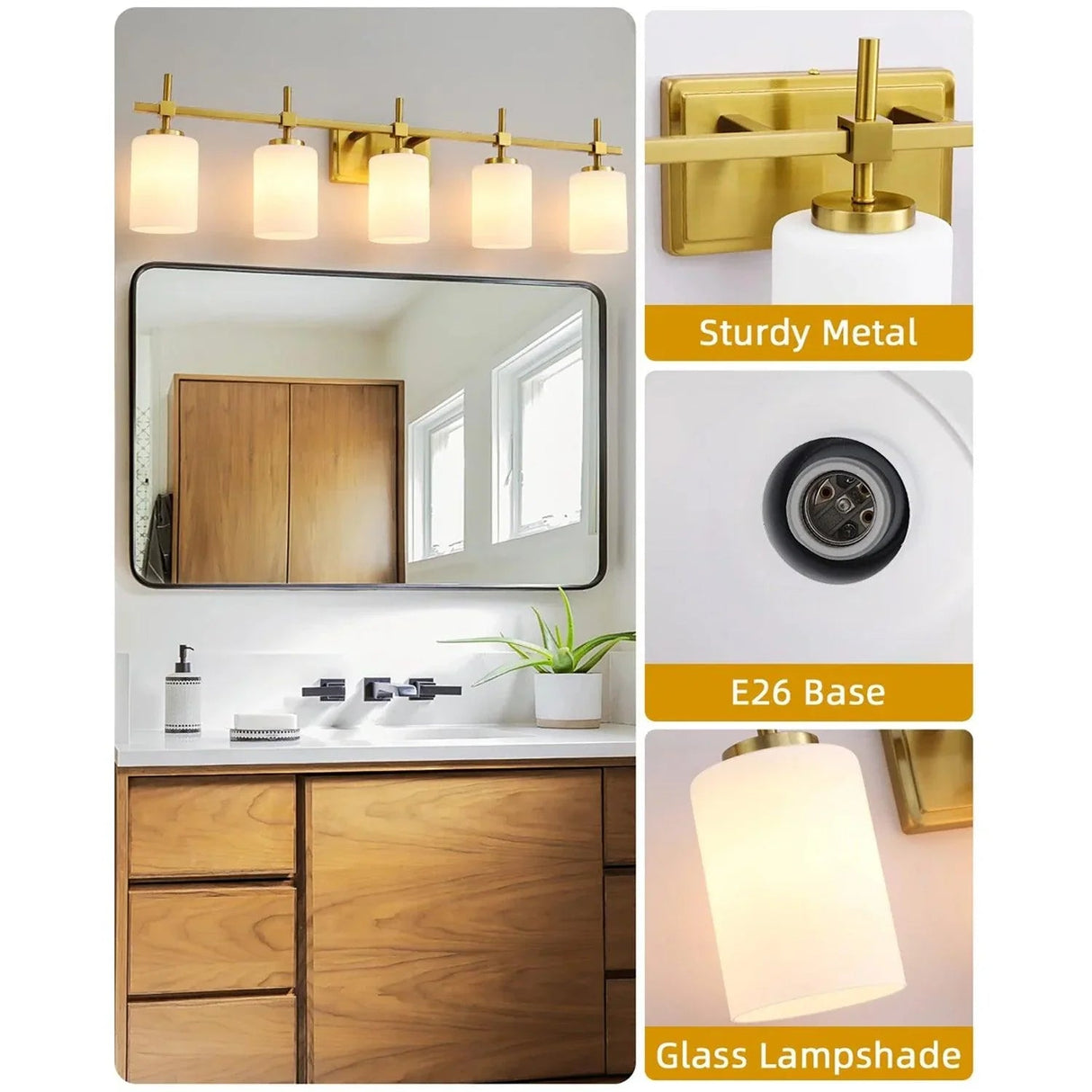 Jasper Modern Frosted Glass 5-Light Bathroom Linear Vanity Light