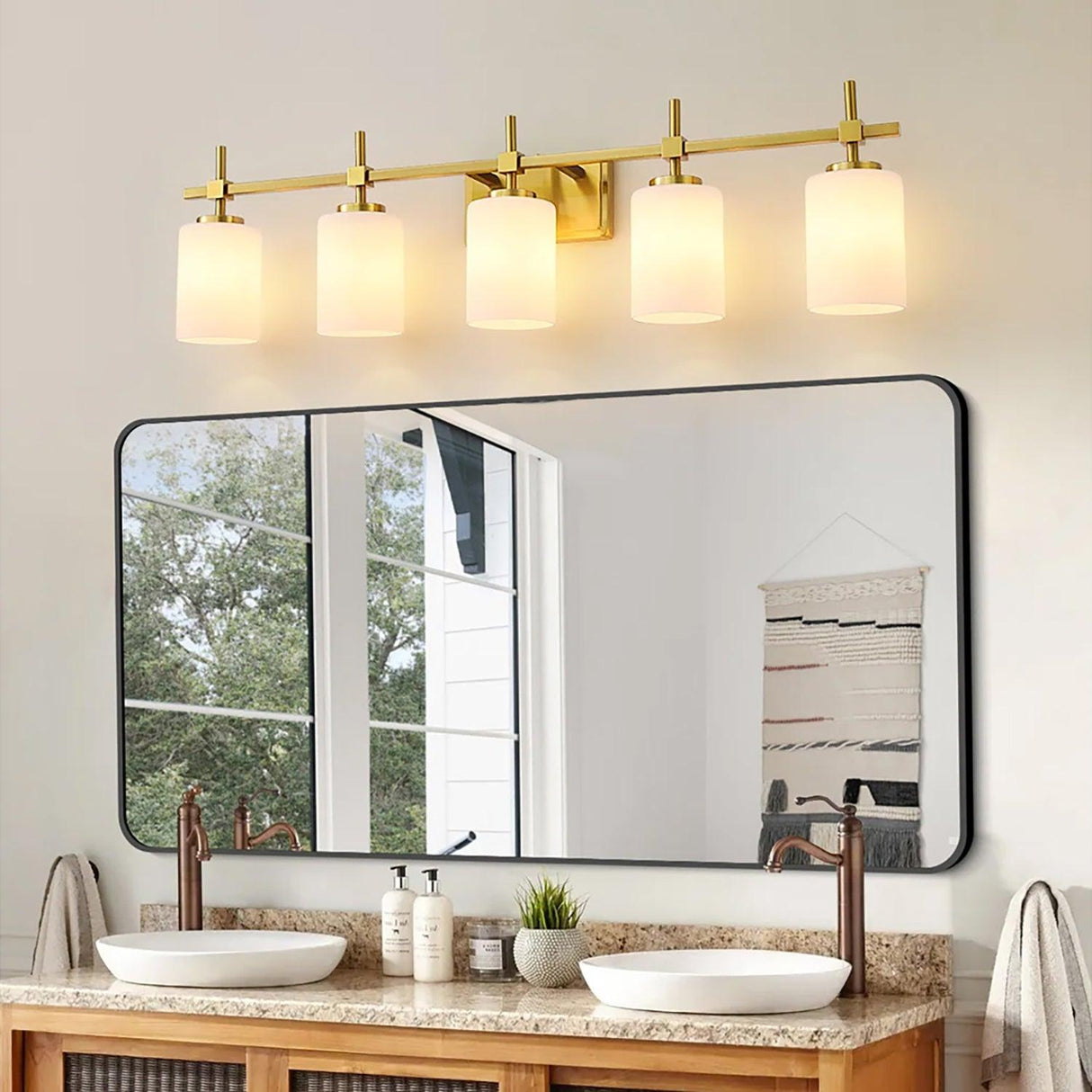 Jasper Modern Frosted Glass 5-Light Bathroom Linear Vanity Light-壁灯-Parc Decor
