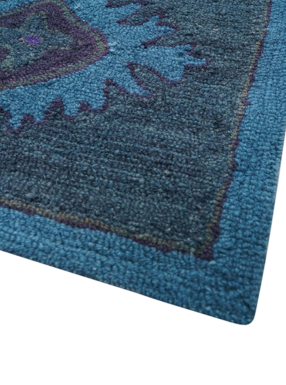 Jewel Custom Made Traditional Overdyed Blue Hand Tufted Wool Rug