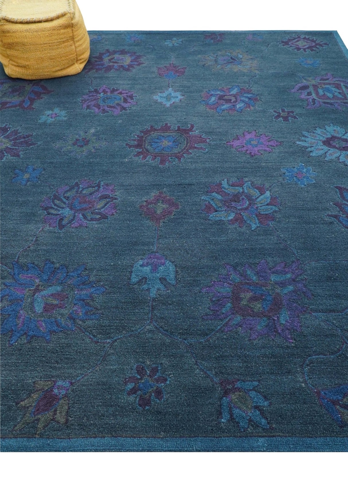 Jewel Custom Made Traditional Overdyed Blue Hand Tufted Wool Rug