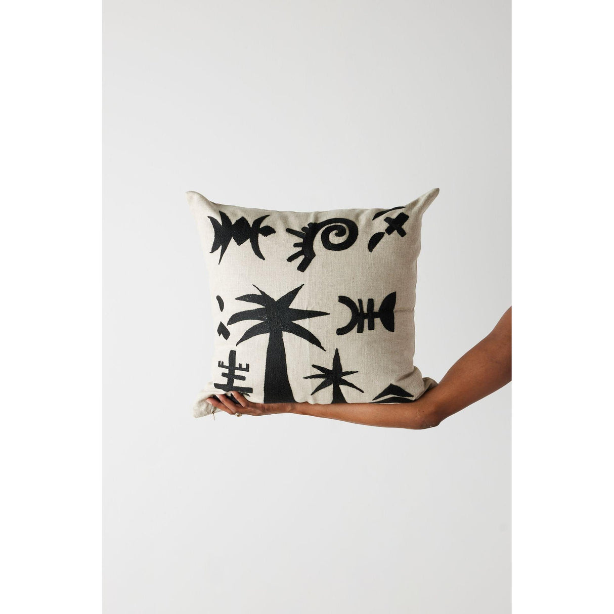 Keiskamma Black Linen & Silk Embroidered Throw Pillow