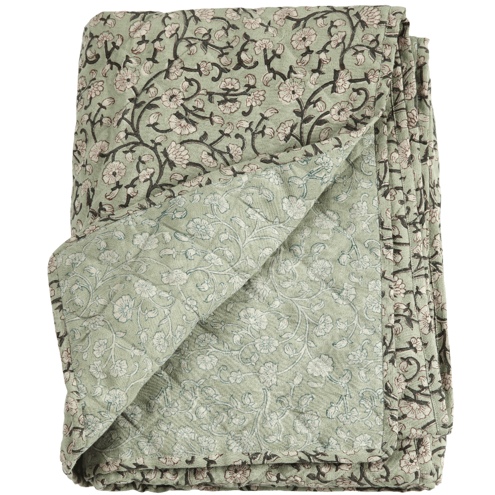 Keya Linen & Cotton Block Print Quilted Coverlet-Quilts and Throws-Parc Decor